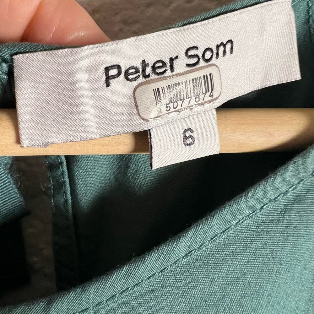 Peter Som Collective Green Puff Sleeve Tiered Tie Back Mini Dress Size 6 - Picture 13 of 15